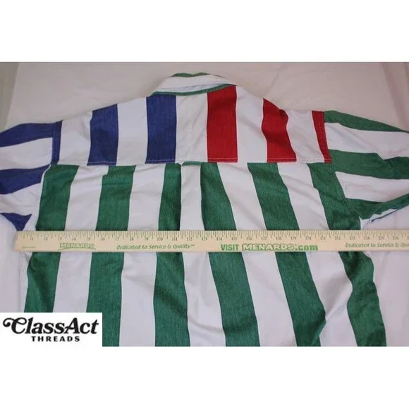 Chaps Ralph Lauren Mens Button Down Shirt White Multi Striped Short Sleeve L - Picture 3 of 9